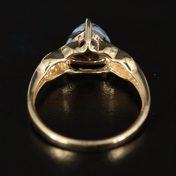 Gold Tone Sterling Silver Snowflake Obsidian Triangular Ring - Picture 6 of 8